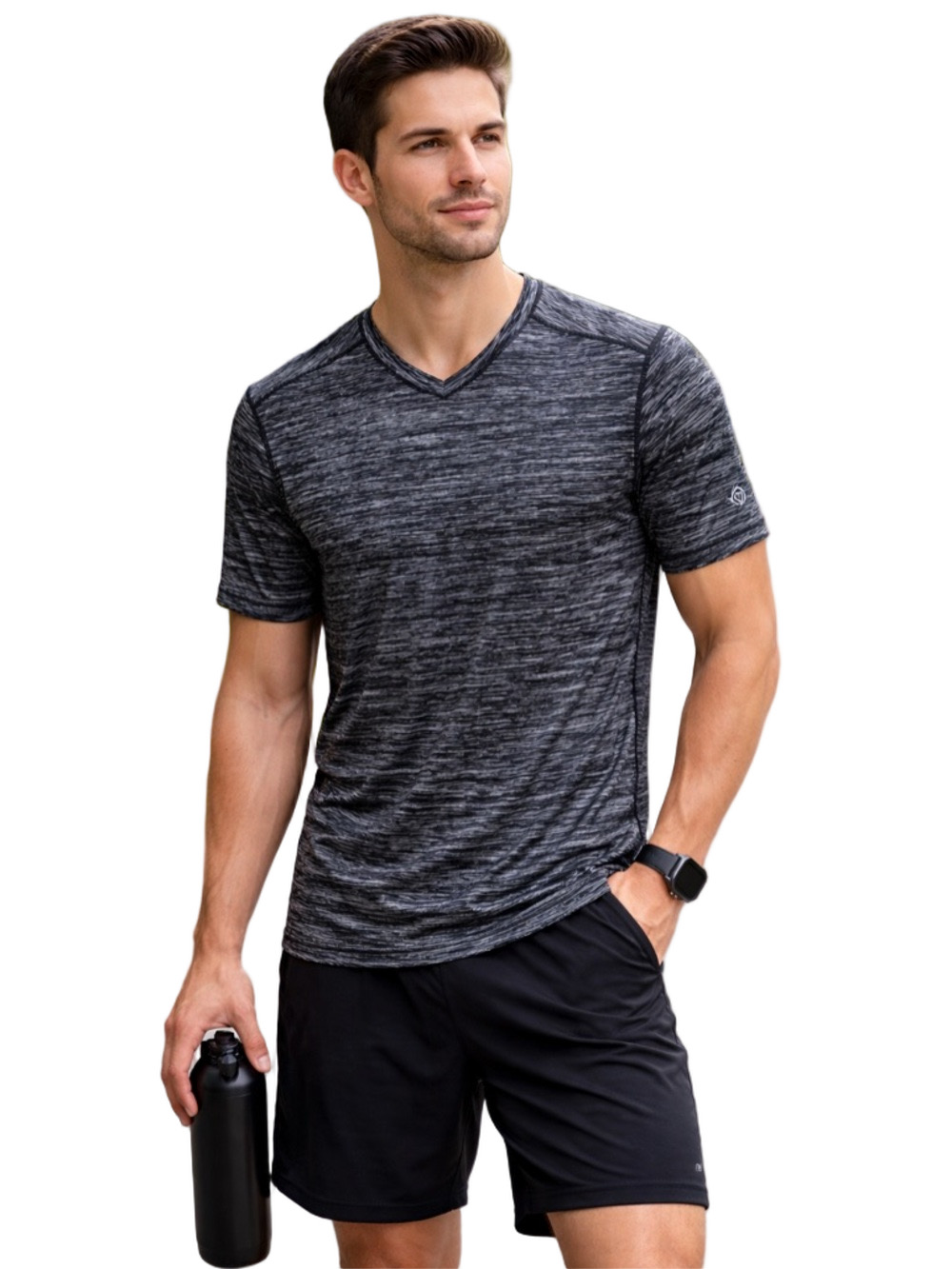 champion heather grey striped short sleeve sporty tee shirt